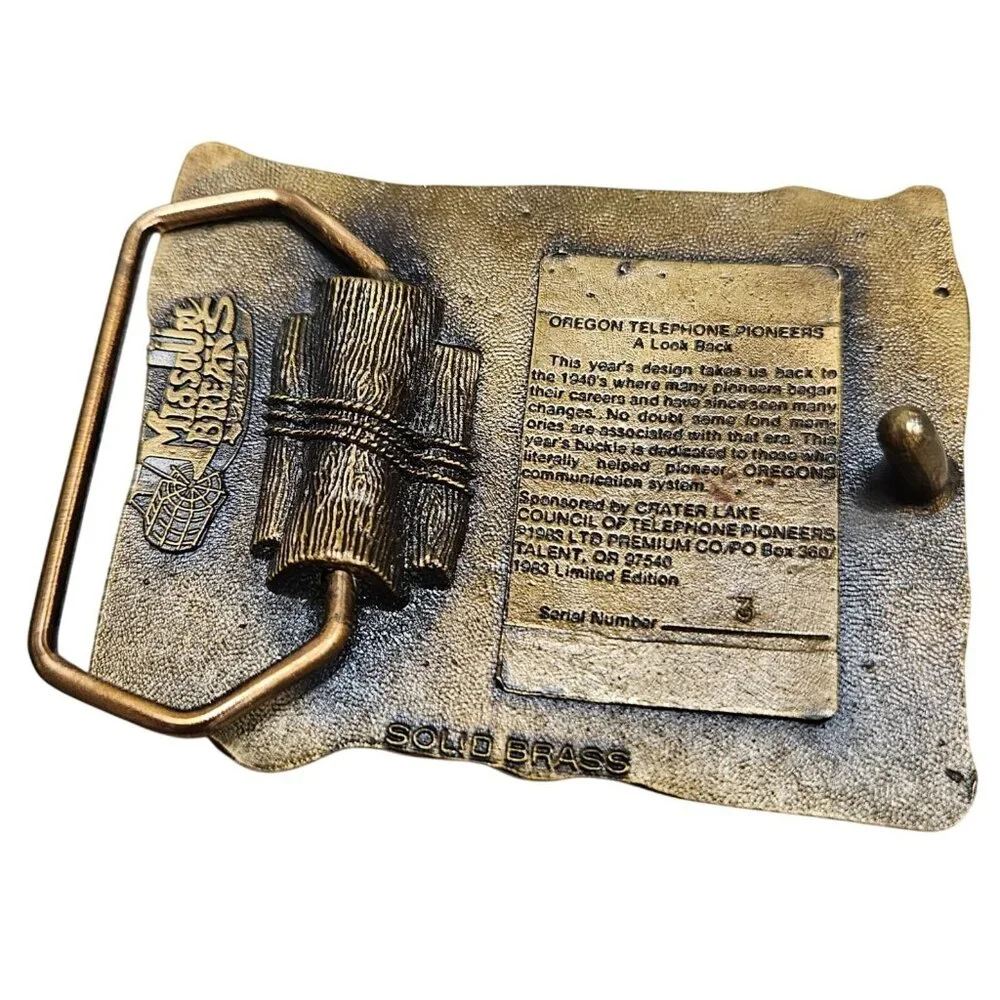 Vintage‎ Solid Brass Telephone Pioneers Belt Buckle Oregon Limited Edition No. 3